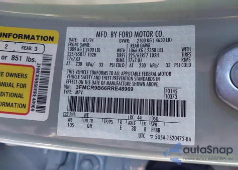 2024 Ford Bronco Sport Big Bend из США, поврежденный, VIN 3FMCR9B66RRE48969